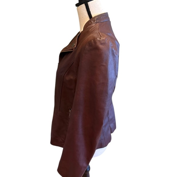 Marc New York Andrew Marc brown 100% leather jacket Moto Size L - Picture 7 of 16